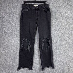 We the Free Jeans Womens Size 24 Black Cropped Straight Destroyed streetwear